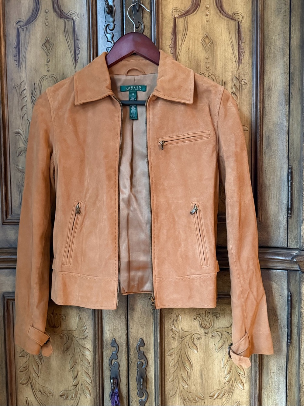 Ralph Lauren Tan Suede Zip-Up Leather Jacket